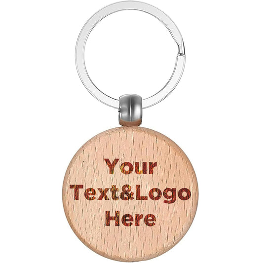 Custom Personalised Engraved Round Wooden Keyring Keychain Keyfob