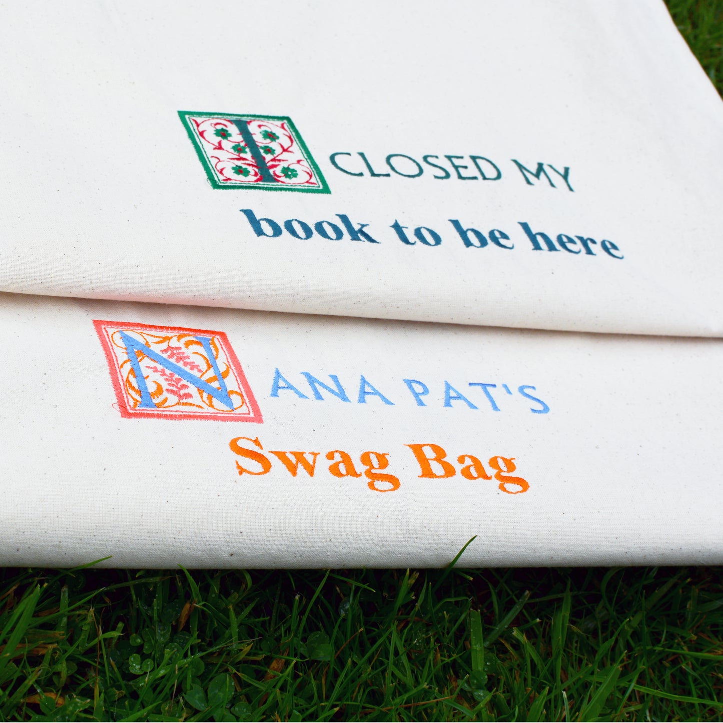 Custom Embroidered Monogram With Two Lines Of Text | Canvas Tote Bag