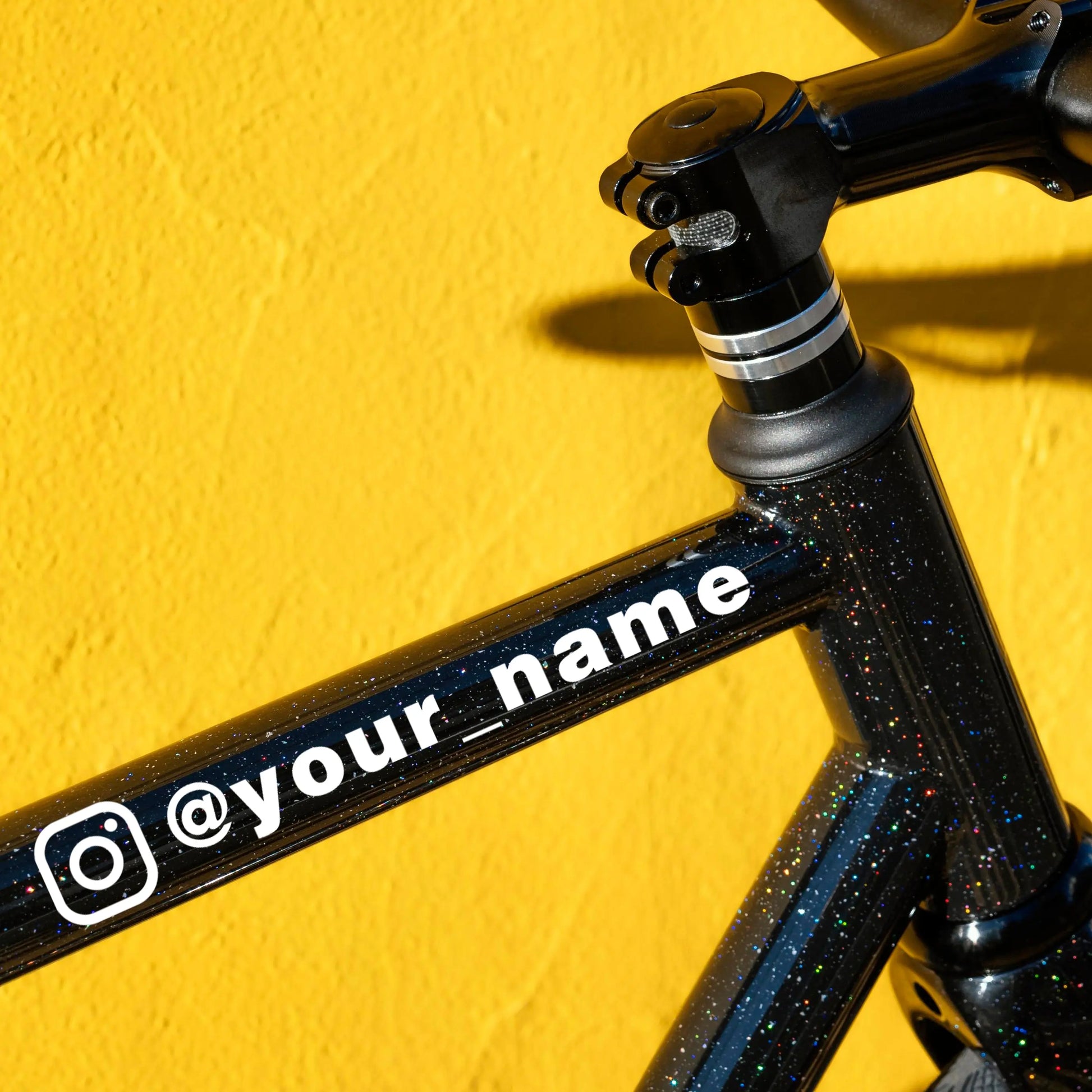 custom social media @ tag weatherproof vinyl decal stickers stuck on a bike frame