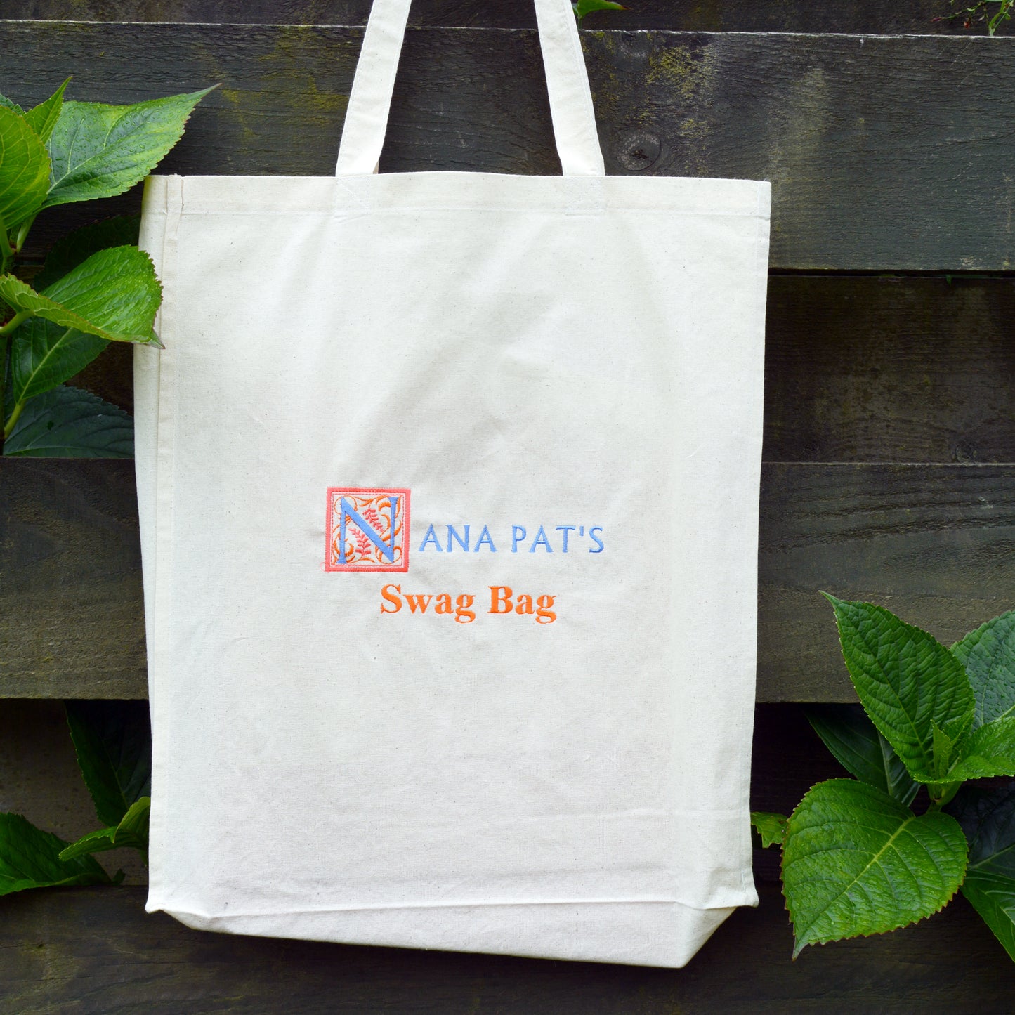 Custom Embroidered Monogram With Two Lines Of Text | Canvas Tote Bag