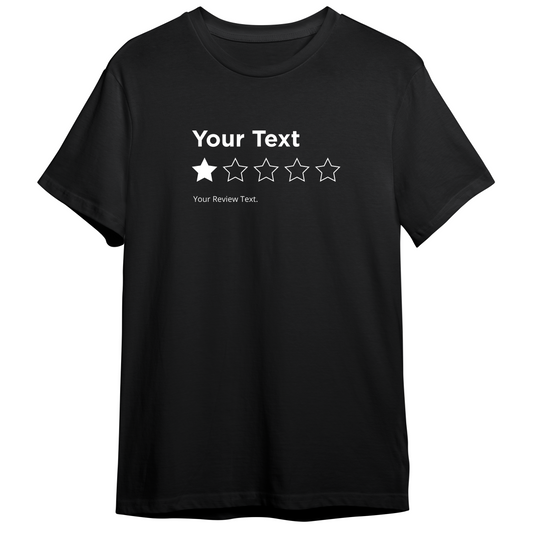 funny fake star rating review t-shirt on black