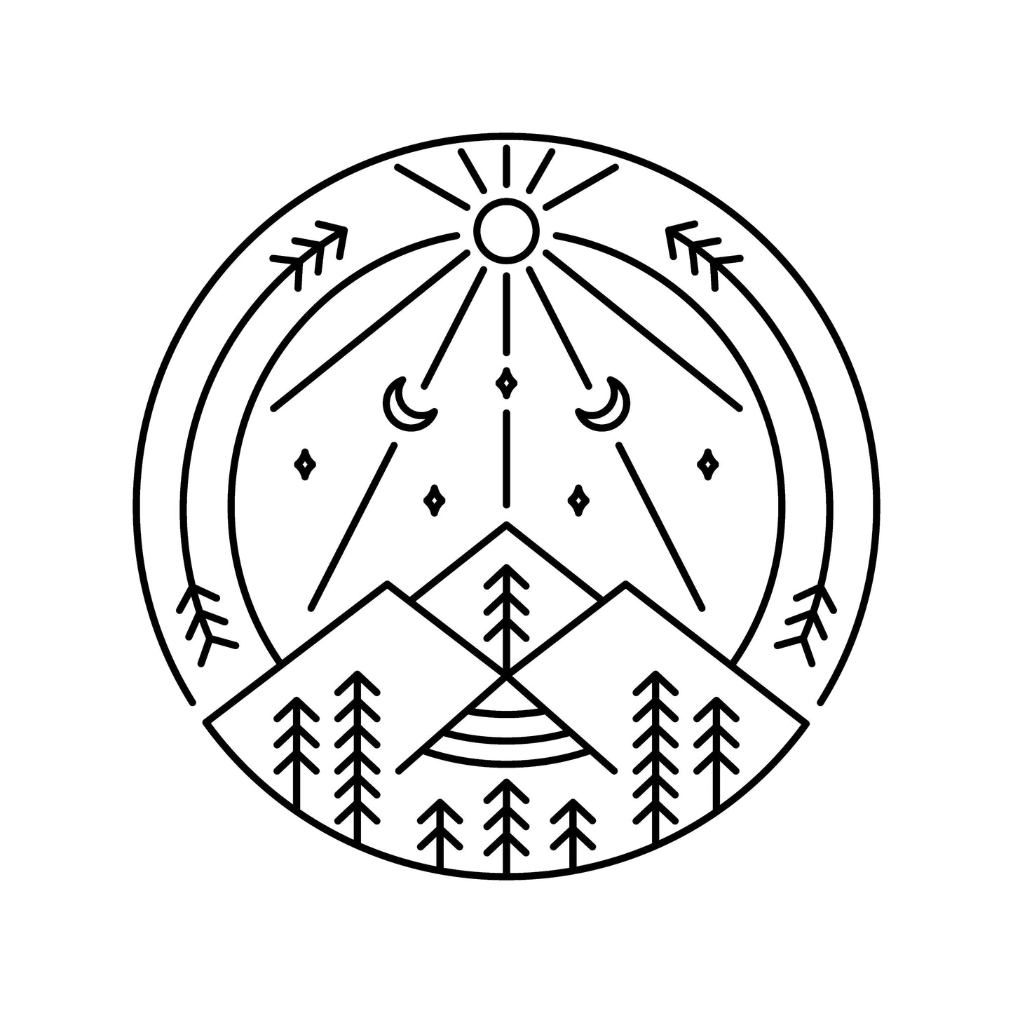 Large Mountains Trees Nature Circle | Waterproof Vinyl Decal Sticker | 55cm