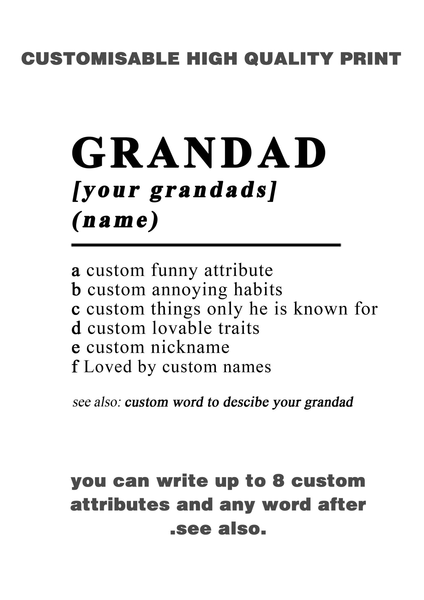 Customisable Grandad dictionary definition style high quality poster *PRINT ONLY