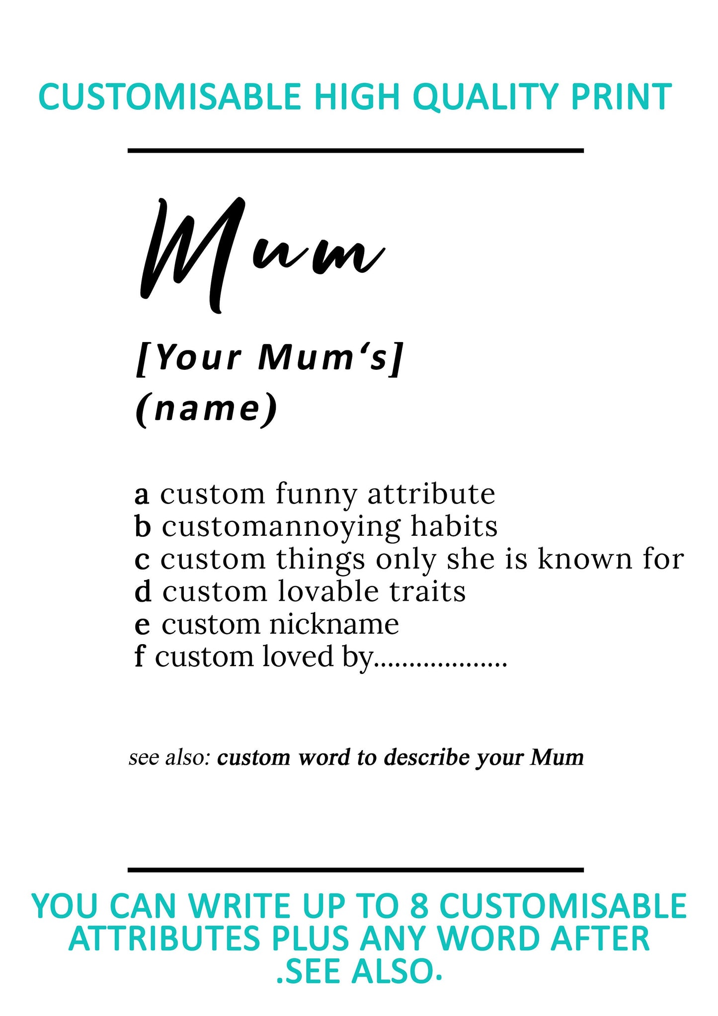 Customisable Mum dictionary definition style high quality poster *PRINT ONLY