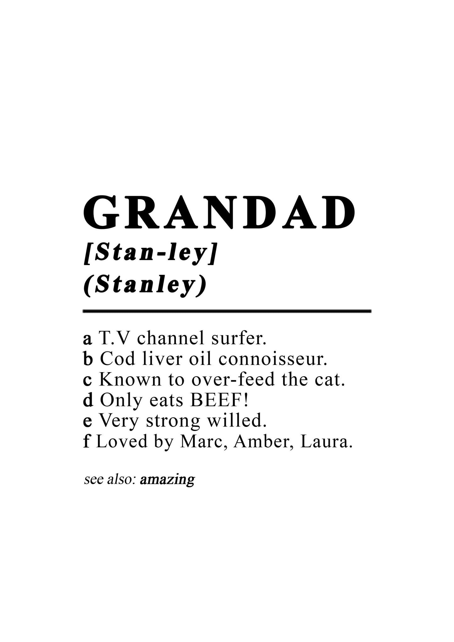 Customisable Grandad dictionary definition style high quality poster *PRINT ONLY
