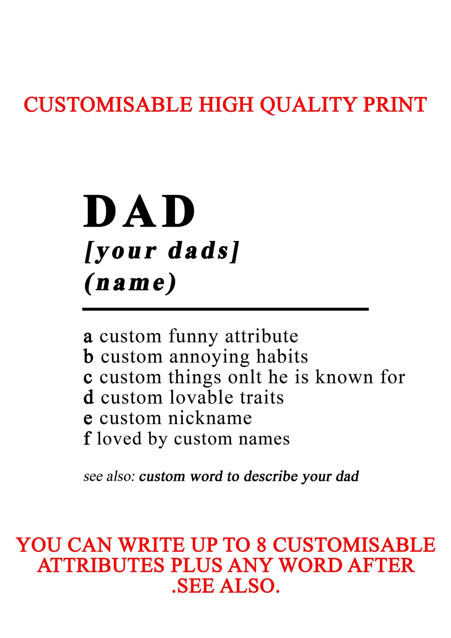 Customisable Dad dictionary definition style high quality poster *PRINT ONLY