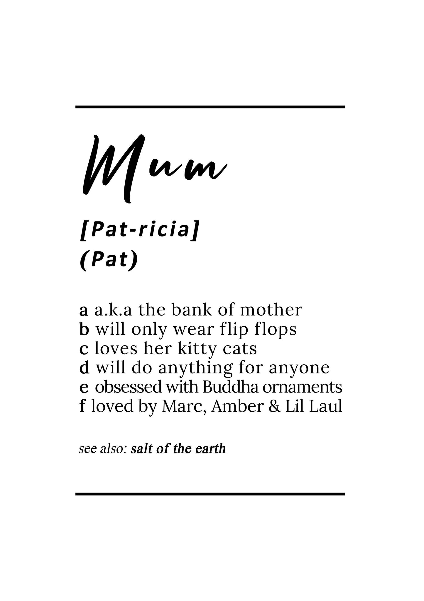 Customisable Mum dictionary definition style high quality poster *PRINT ONLY