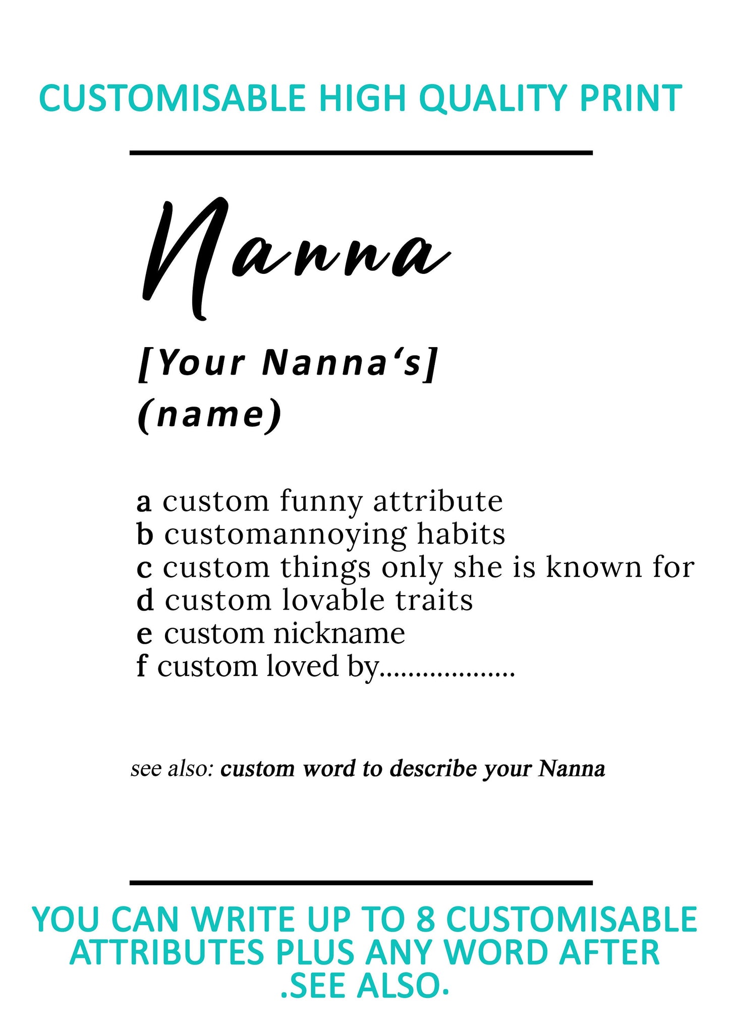 Customisable Nanna dictionary definition style high quality poster *PRINT ONLY