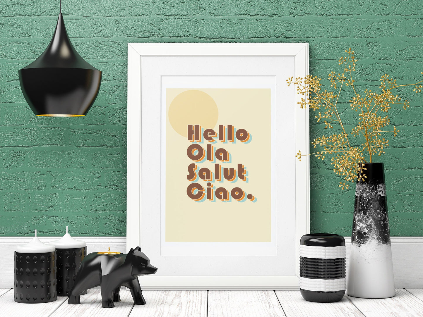Retro word art HELLO high quality wall art *PRINT ONLY perfect for entry ways