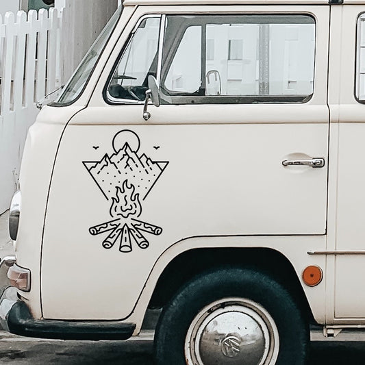 Large Campfire Outdoors Mountain Scene | Waterproof Vinyl Decal Sticker |