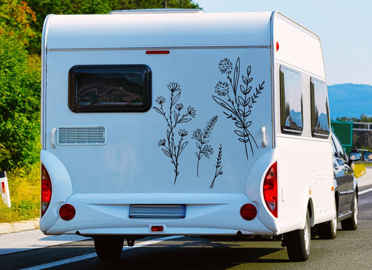 Set Of 3 Large Flowers/Plants Decal | Waterproof 5-7 Year Vinyl Decal Sticker | 100cm