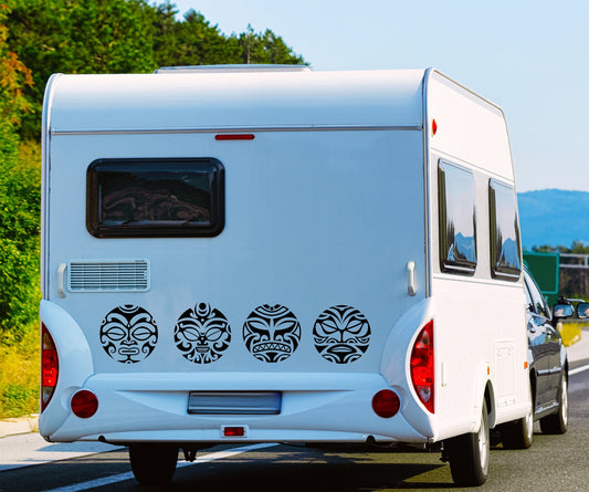 Set Of 4 Tribal Mauri Style Faces | Waterproof Vinyl Decal Sticker | 25cmX4