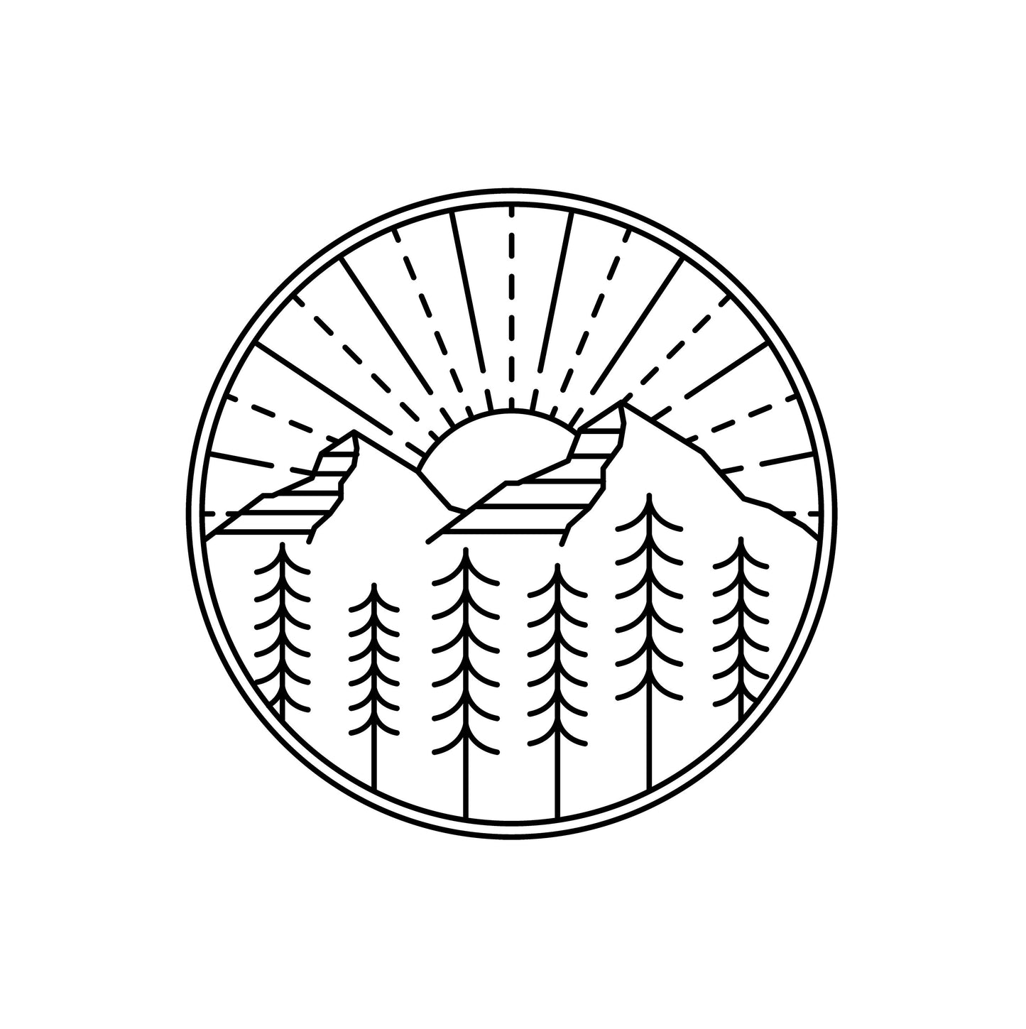 Large Mountain Sun Set Lin-Art | Waterproof Vinyl Decal Sticker | 55cmX55cm
