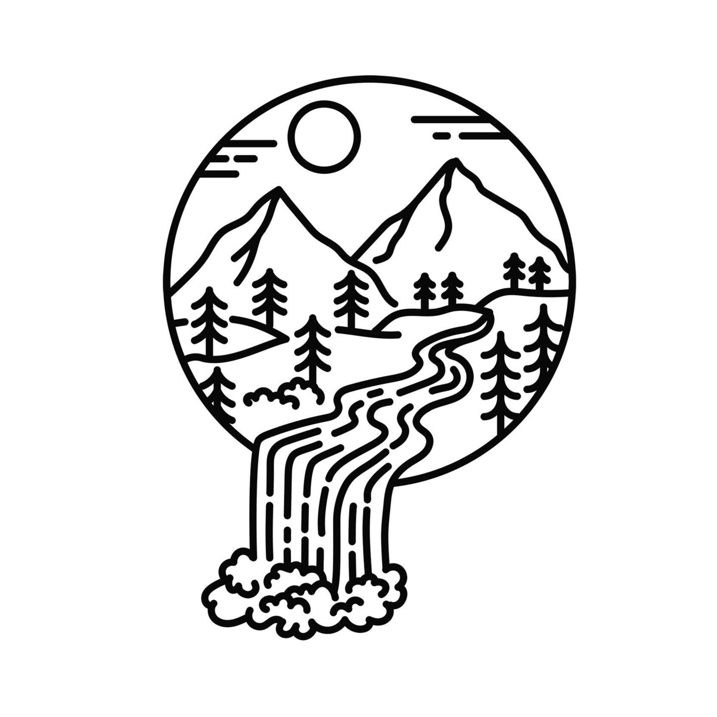 Large Nature Mountains and Waterfall | Waterproof Vinyl Decal Sticker | H58cm x W43cm
