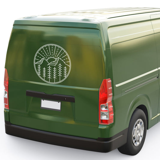 Large Mountain Sun Set Lin-Art | Waterproof Vinyl Decal Sticker | 55cmX55cm