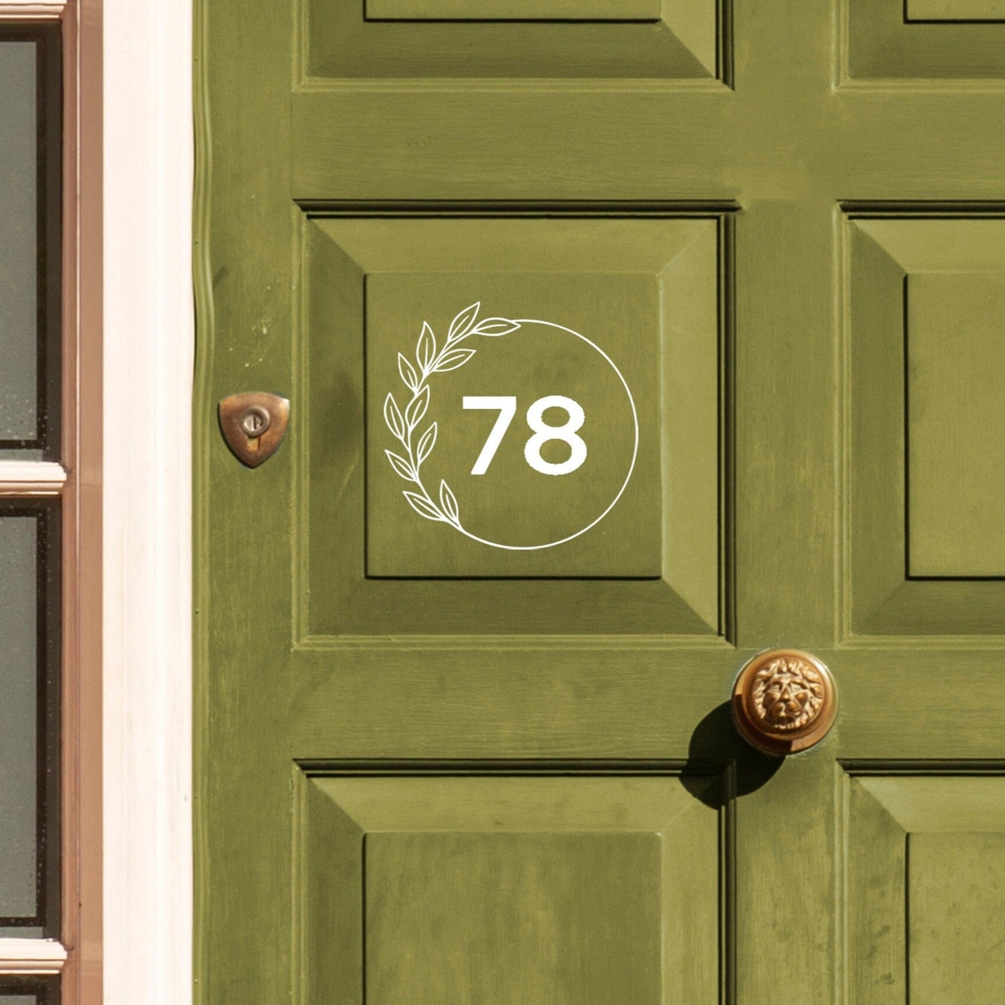 White Circle Leaf Design House Door Number | Waterproof Vinyl Decal Sticker | 20cm-55cm
