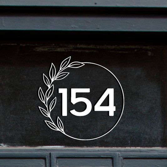 White Circle Leaf Design House Door Number | Waterproof Vinyl Decal Sticker | 20cm-55cm