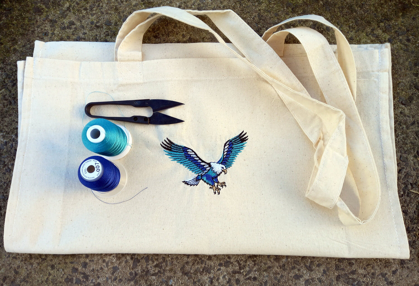 Golden Eagle Bird of Prey in Blue and Green Embroidered Tote Shopping/Gym/work Bag | ONE-OFF