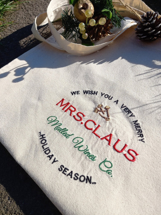 Mrs Claus Mulled Wine Co. Embroidered Tote Shopping Bag Xmas gift ONE-OFF