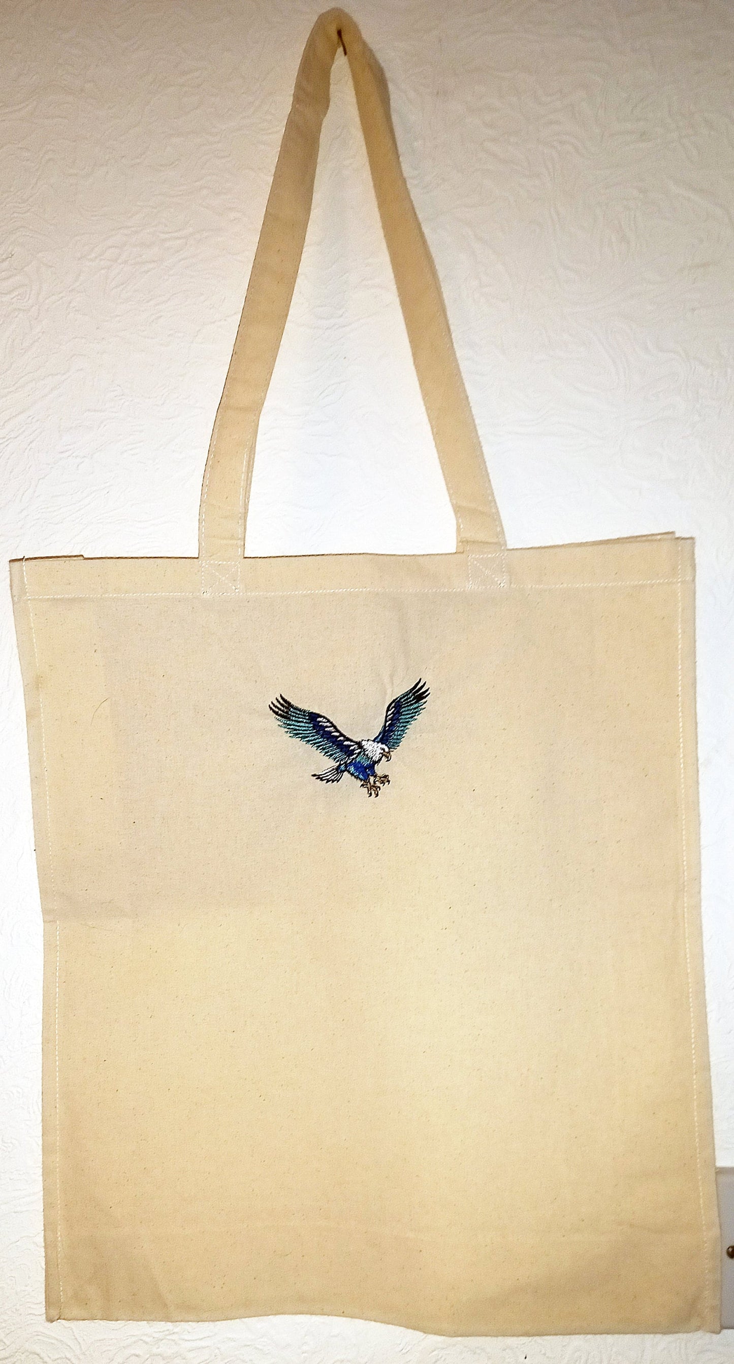 Golden Eagle Bird of Prey in Blue and Green Embroidered Tote Shopping/Gym/work Bag | ONE-OFF