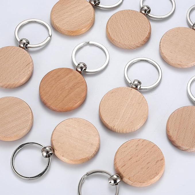 Custom Personalised Engraved Round Wooden Keyring Keychain Keyfob