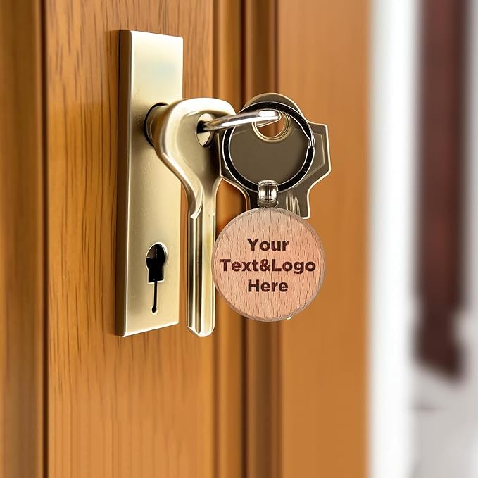 Custom Personalised Engraved Round Wooden Keyring Keychain Keyfob