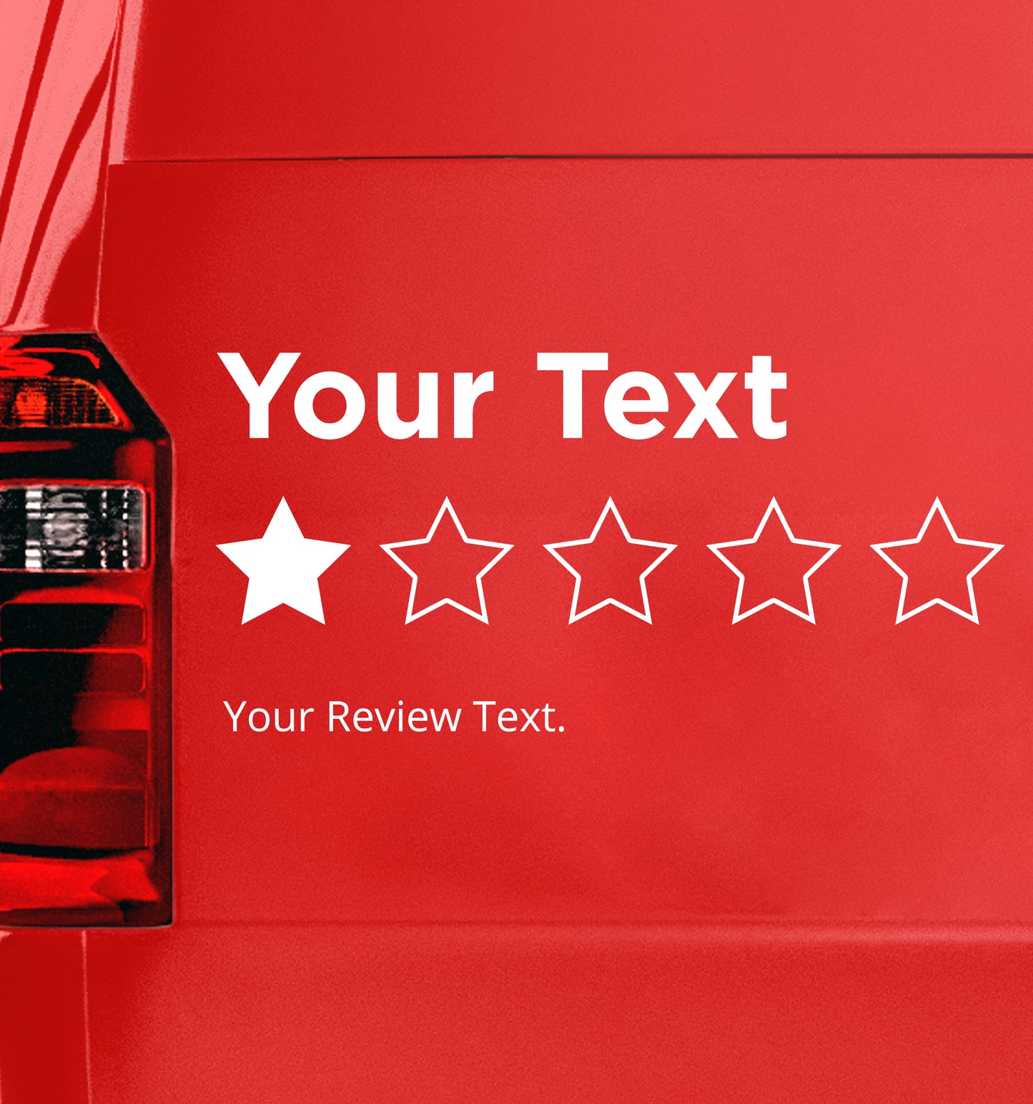 custom review star rating decal sticker stuck on the back of a bright red van