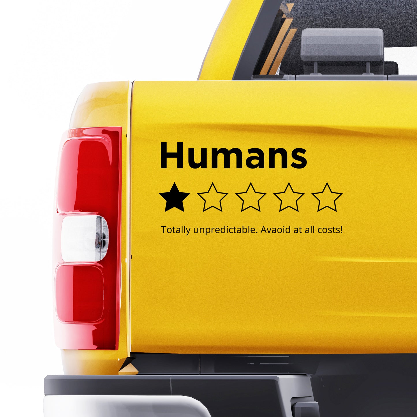 custom review star rating decal sticker stuck on the back of a pick up truck