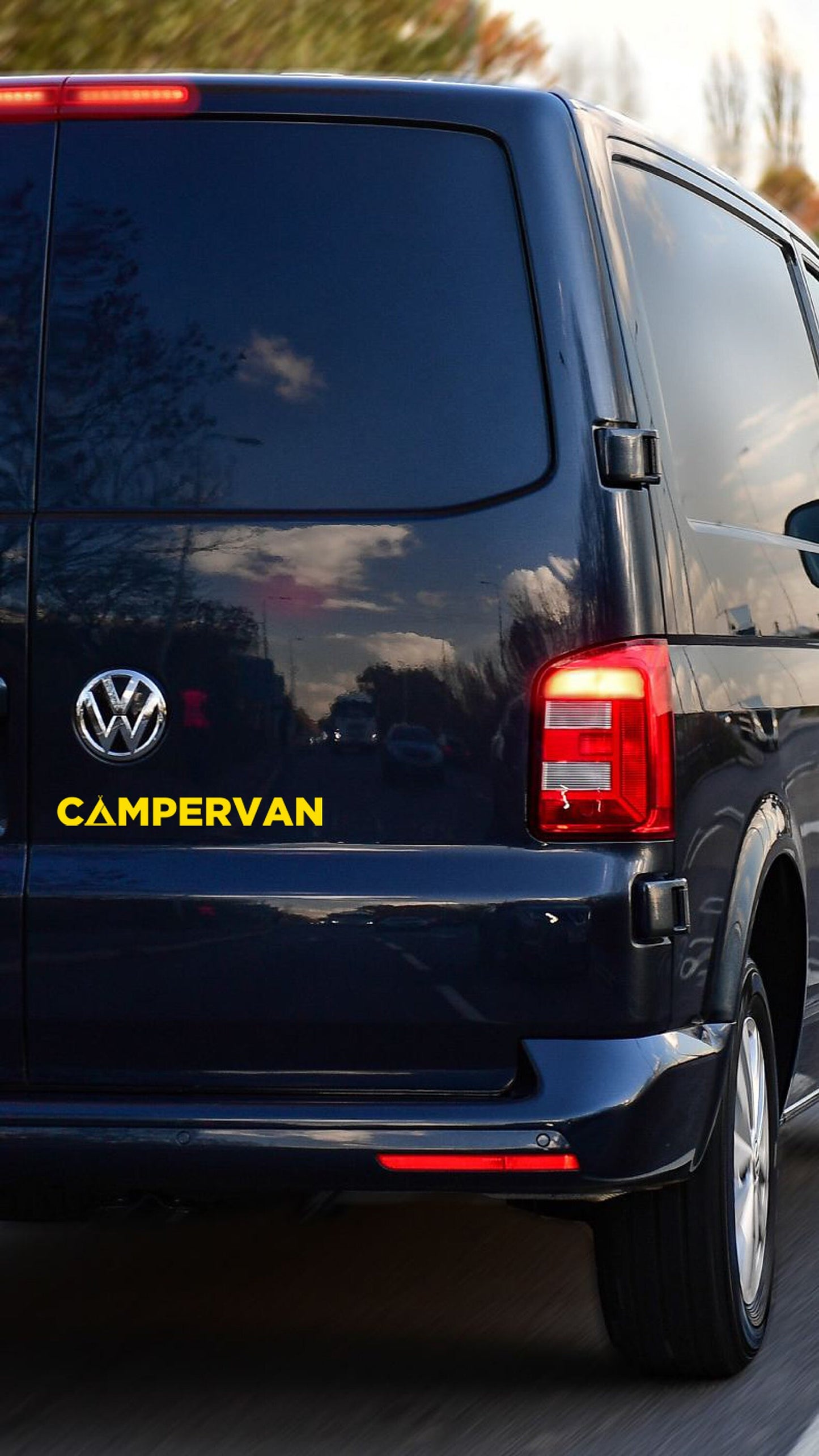 a text campervan logo decal sticker with a tent for the letter a