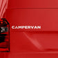 a text campervan logo decal sticker with a tent for the letter a