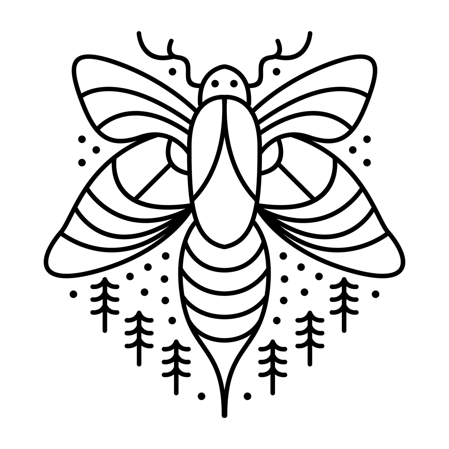 Large Bee/Moth Insect With Trees | Waterproof Vinyl Decal Sticker | 59cmX55cm