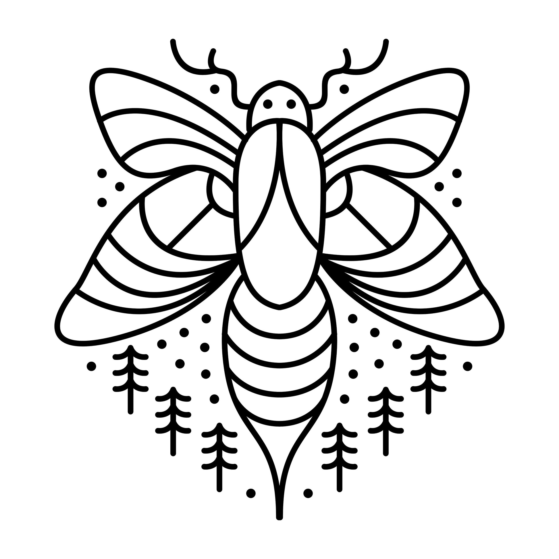 Large Bee/Moth Insect With Trees | Waterproof Vinyl Decal Sticker | 59cmX55cm