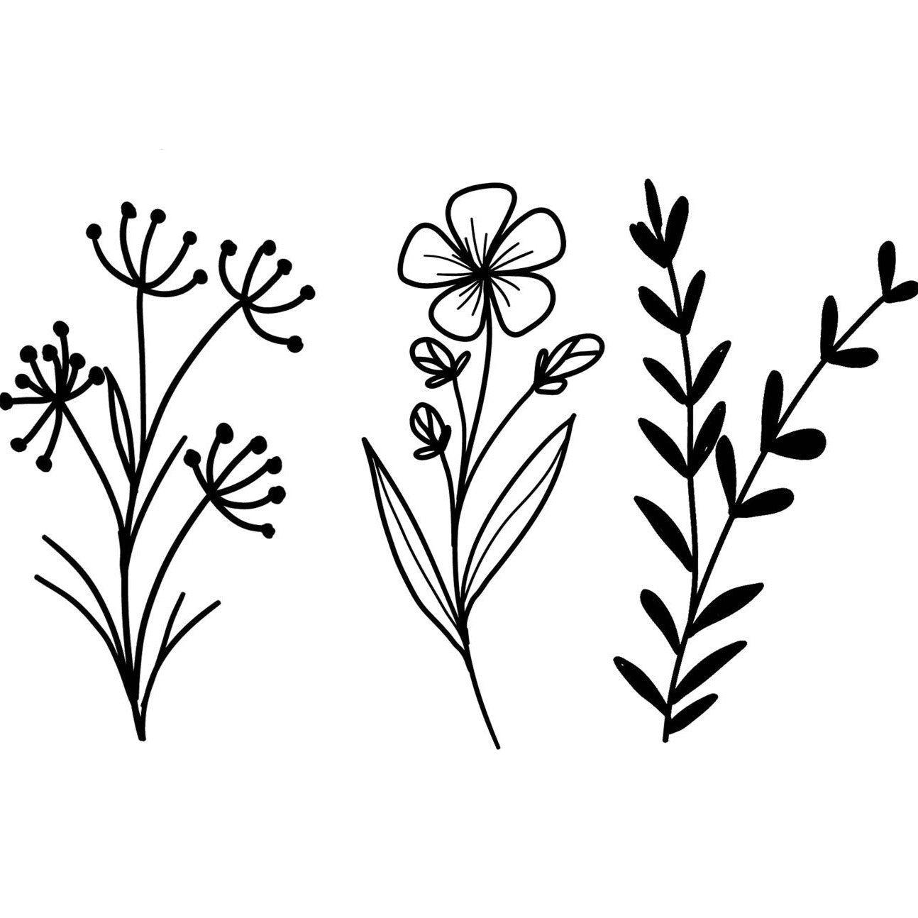 Large Wildflowers Trio | Waterproof Vinyl Decal Stickers | H55cm X L88cm