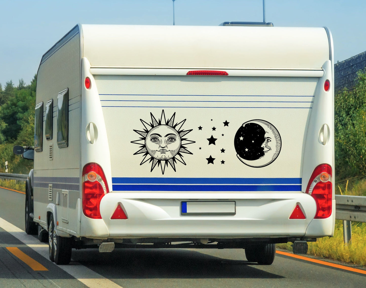 Large Celestial Sun Moon and Star | 5-7 Year Waterproof Vinyl Decal Sticker | 120cm