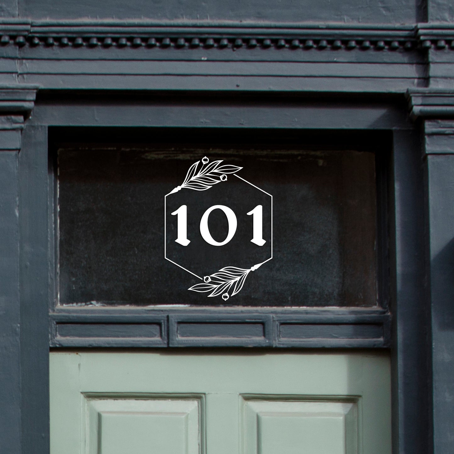 hexagon with leafs house door number vinyl decal sticker