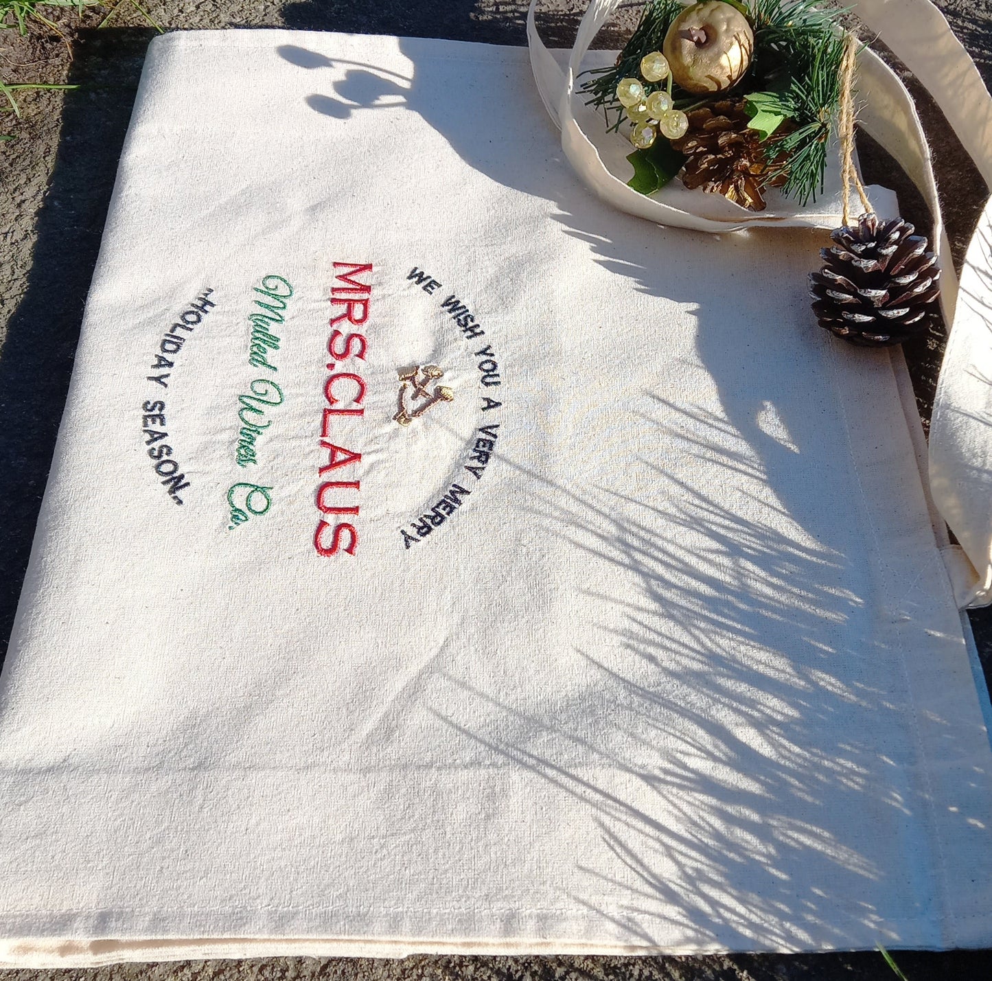 Mrs Claus Mulled Wine Co. Embroidered Tote Shopping Bag Xmas gift ONE-OFF