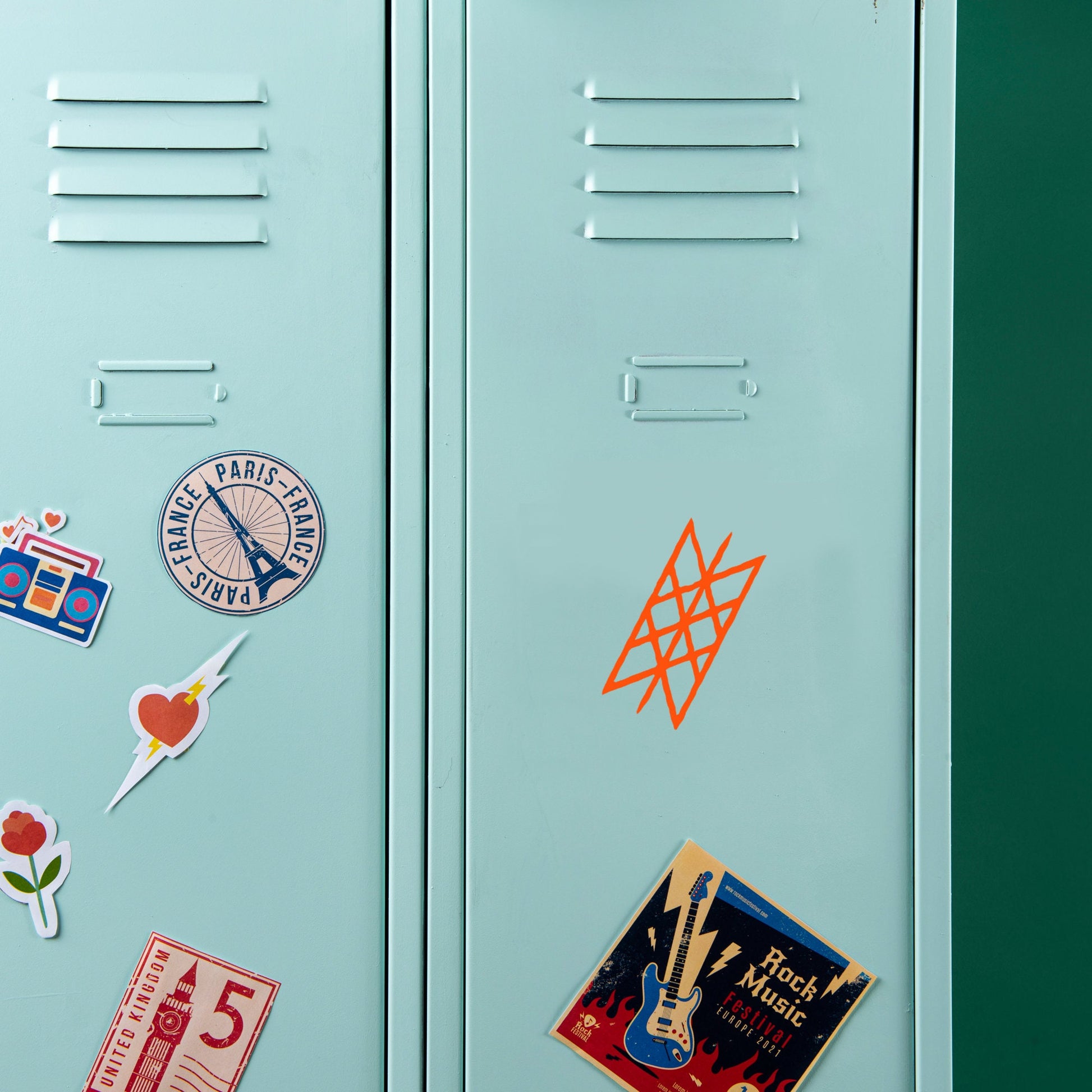 a viking web of wyrd symbol stuck onto a locker door